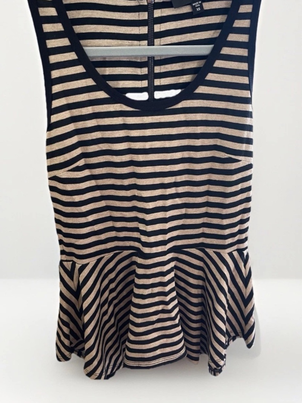 Karen Kane Black & Tan Striped Peplum Tank